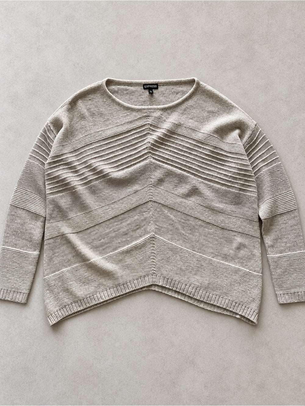 Express Chevron Knit Wool Blend Sweater XS Oversized Oatmeal
